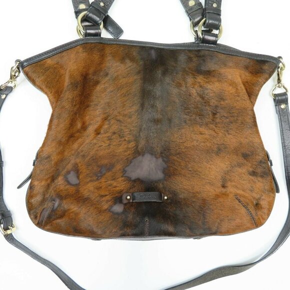 Cole Haan Tantivy Chestnut Brown Haircalf Cowhide Shoulder Bag Purse Handbag - Picture 8 of 9